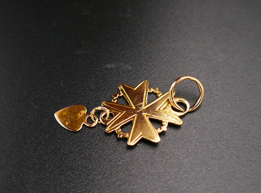 Pendentif Croix Huguenote coeur, or jaune 18 carats.