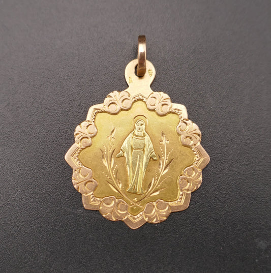 Rare Médaille Vierge Miraculeuse or rose, or vert 18 ct, poinçon Tête de cheval ( 1838 - 1919).