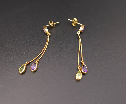 Boucles d'oreilles améthystes et tourmalines, or 18 carats.