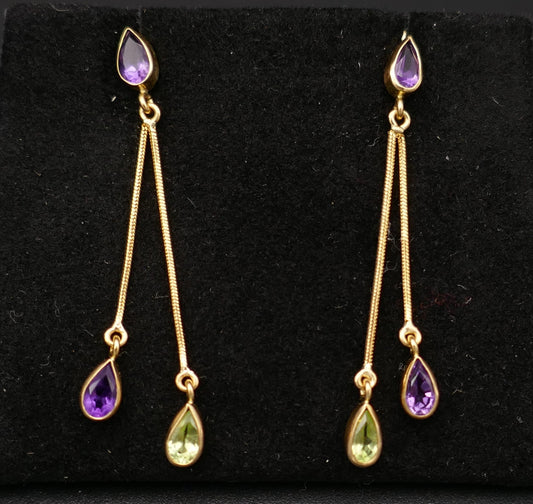 Boucles d'oreilles améthystes et tourmalines, or 18 carats.