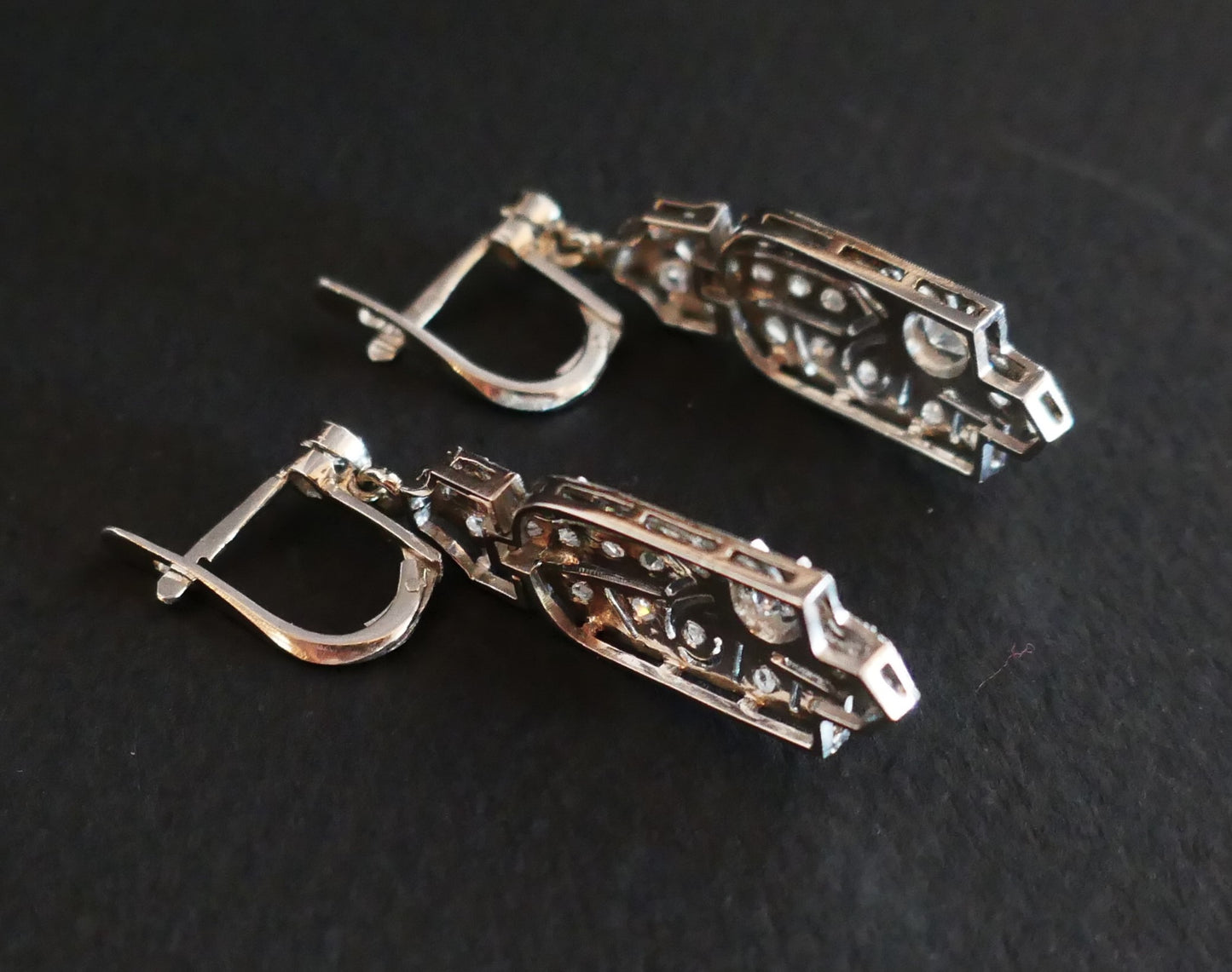 Boucles d'Oreilles Art Déco En Platine Et Diamants