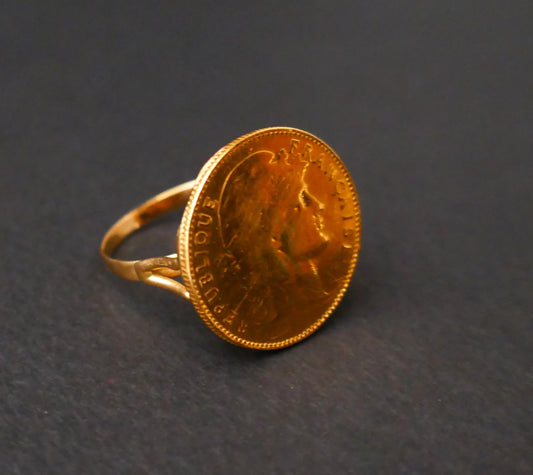 Bague chevalière vintage Pièce 10 francs Or 18 Carats