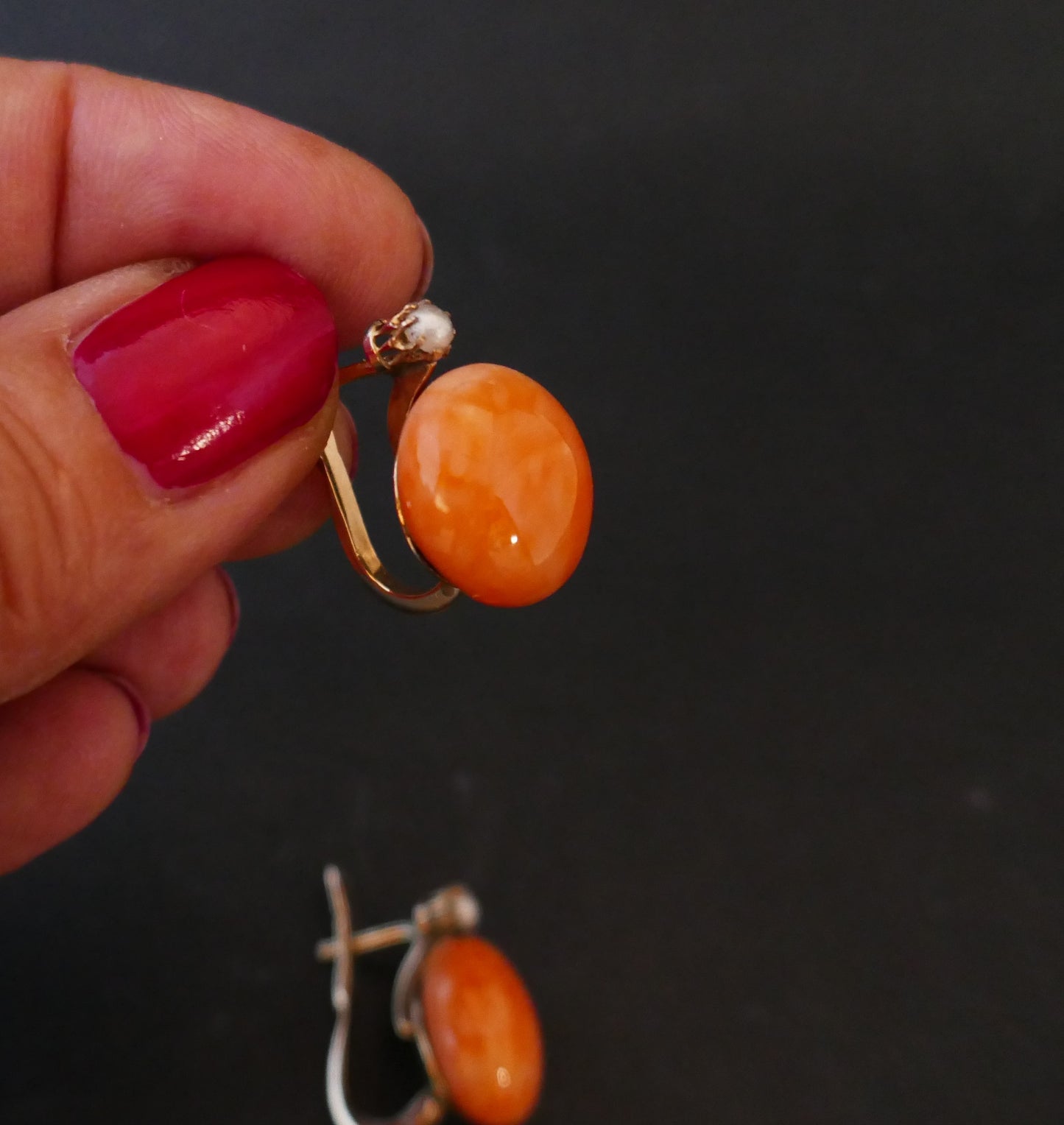 Importante Paire De Boucles d'Oreilles Corail Peau d'Ange Et Perle