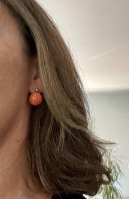 Importante Paire De Boucles d'Oreilles Corail Peau d'Ange Et Perle