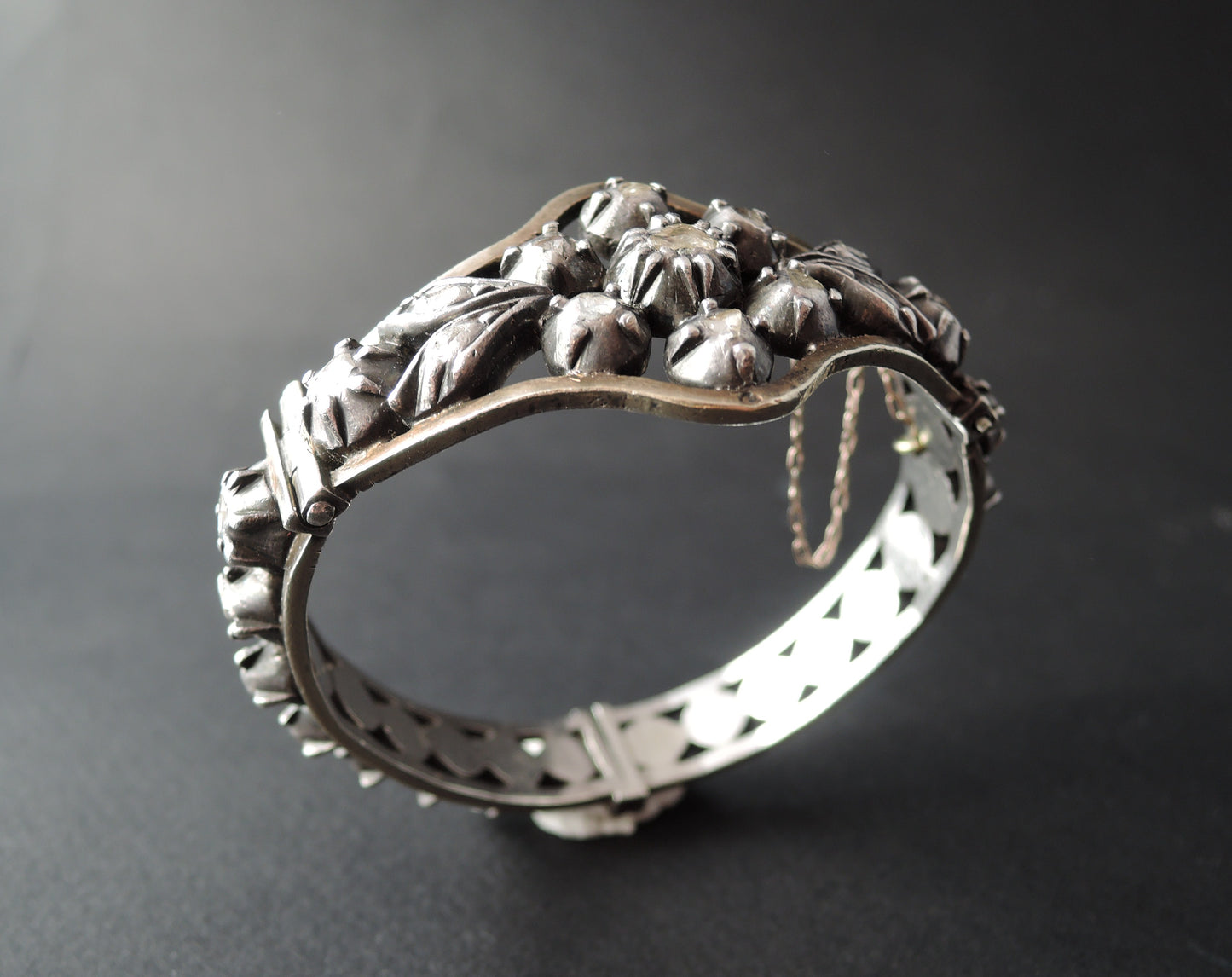 Bracelet Serti De Diamants Taillés En Rose, Argent