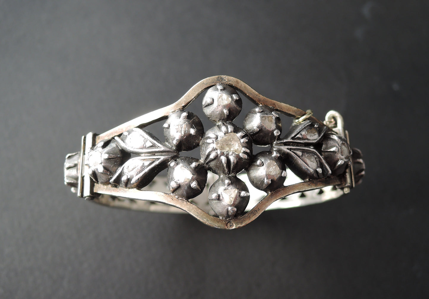 Bracelet Serti De Diamants Taillés En Rose, Argent