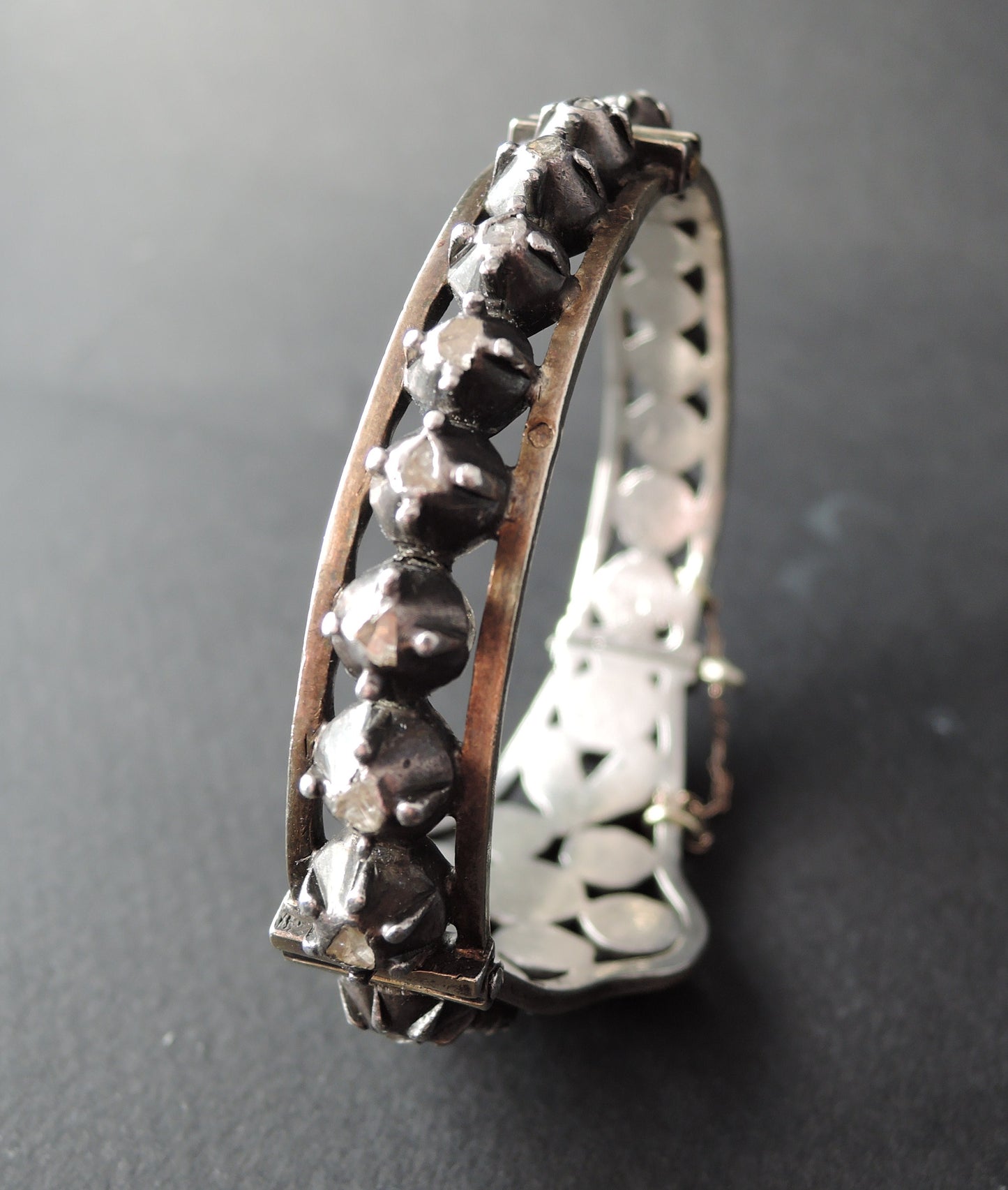 Bracelet Serti De Diamants Taillés En Rose, Argent