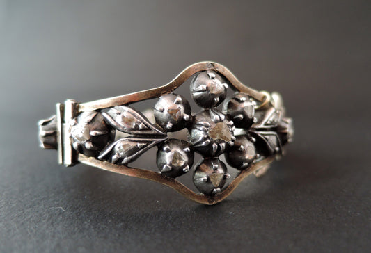 Bracelet Serti De Diamants Taillés En Rose, Argent