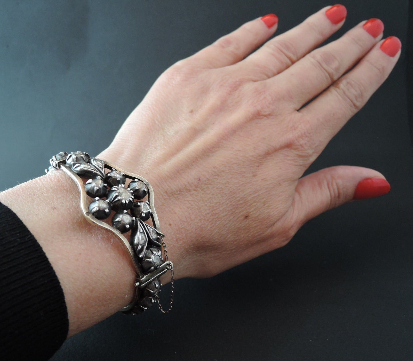 Bracelet Serti De Diamants Taillés En Rose, Argent