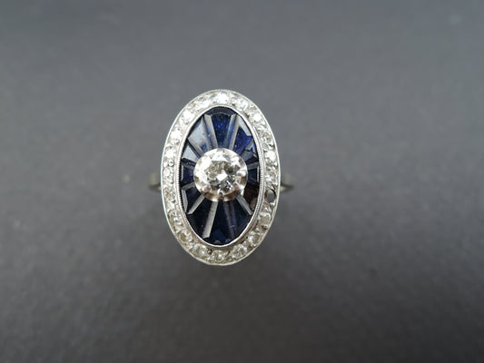 Bague Art Déco Diamants Et Saphirs Calibrés