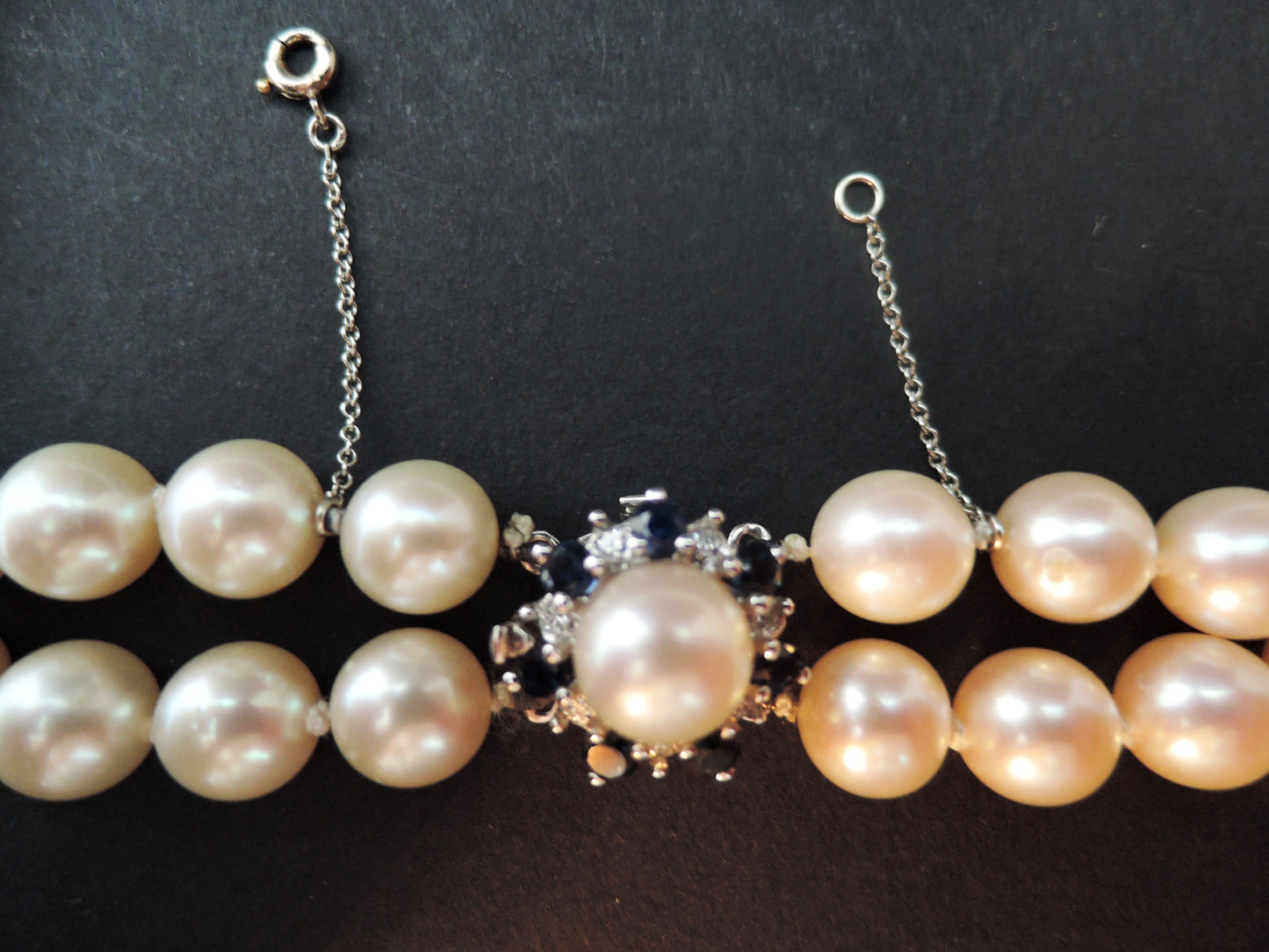 Collier De Perles De Culture Choker, Fermoirs Saphirs Et Diamants
