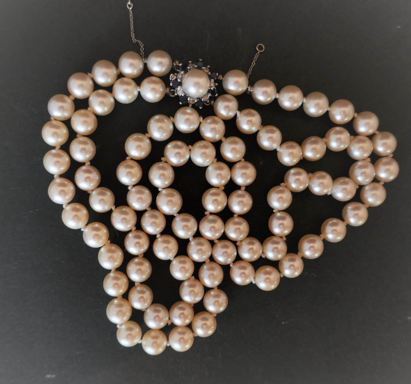 Collier De Perles De Culture Choker, Fermoirs Saphirs Et Diamants