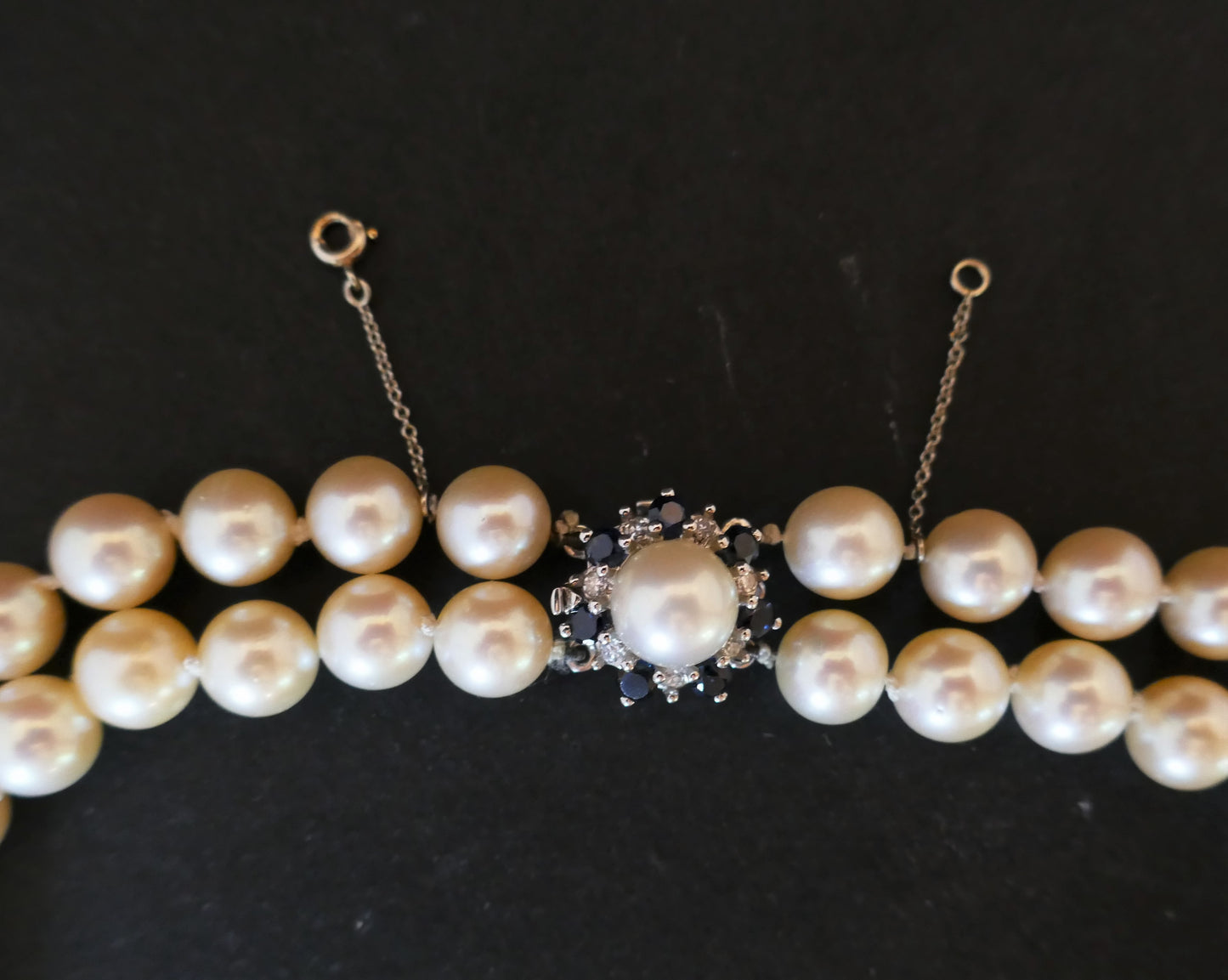 Collier De Perles De Culture Choker, Fermoirs Saphirs Et Diamants