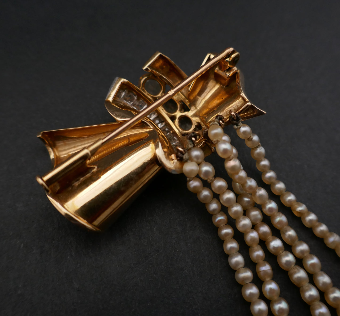 Broche Années 50' Saphir, Citrines, Diamants Et Perles
