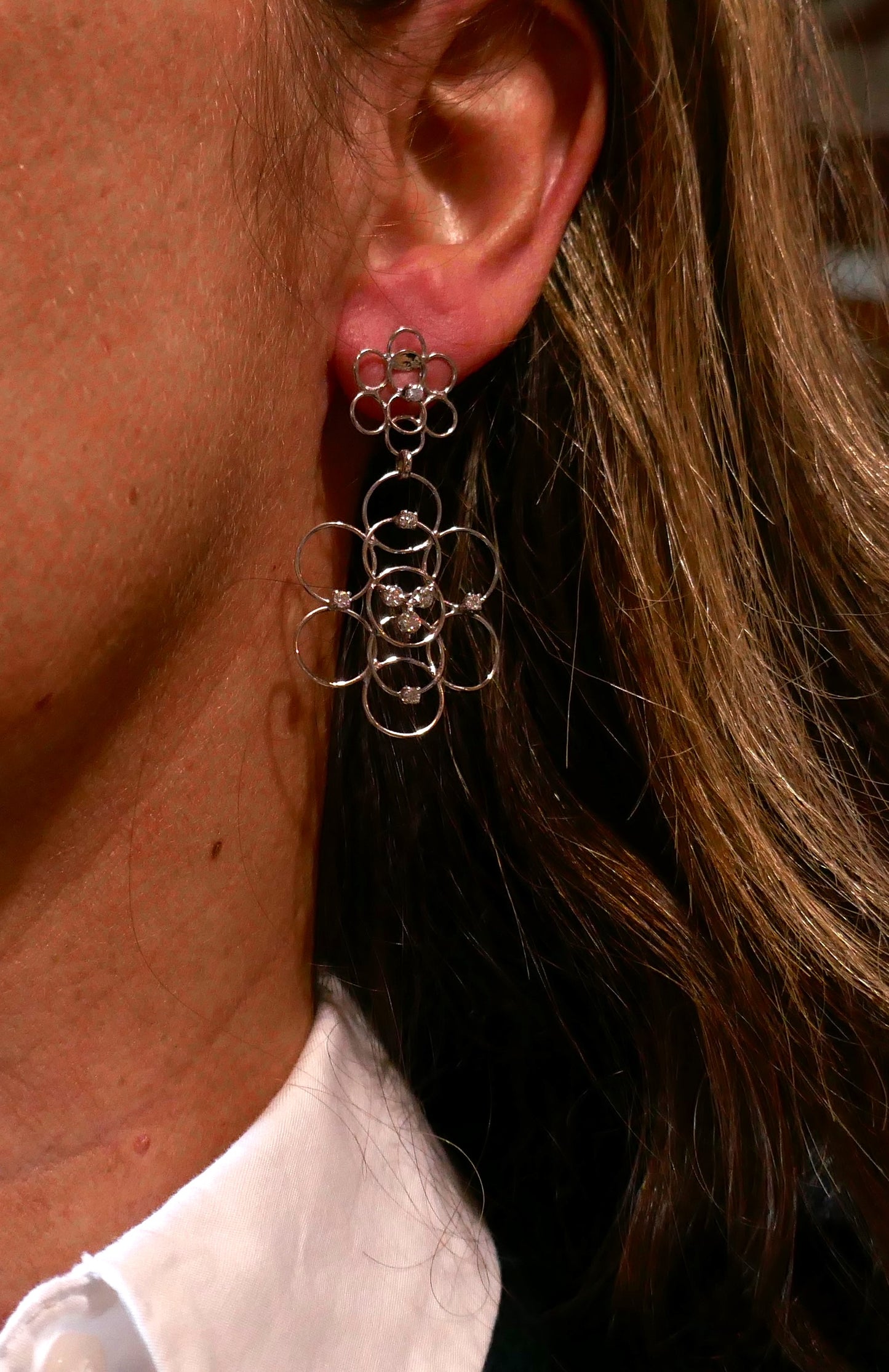 Boucles d'Oreilles Diamants, Or Blanc 18 Carats