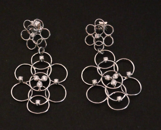 Boucles d'Oreilles Diamants, Or Blanc 18 Carats