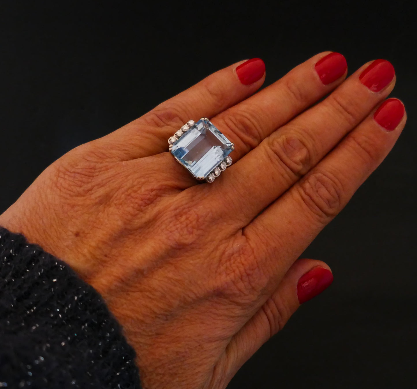 Bague Art Déco Aigue Marine certifiée, Diamants