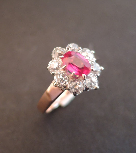 Bague Saphir Rose Et Diamants, Poinçon Tête De Cheval
