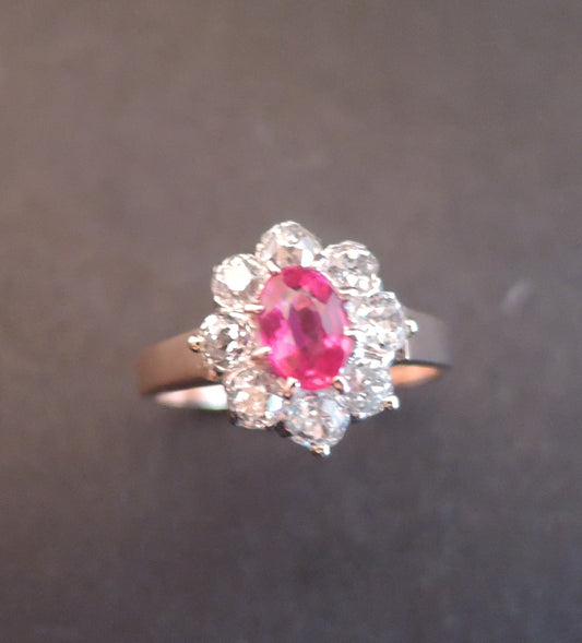 Bague Saphir Rose Et Diamants, Poinçon Tête De Cheval