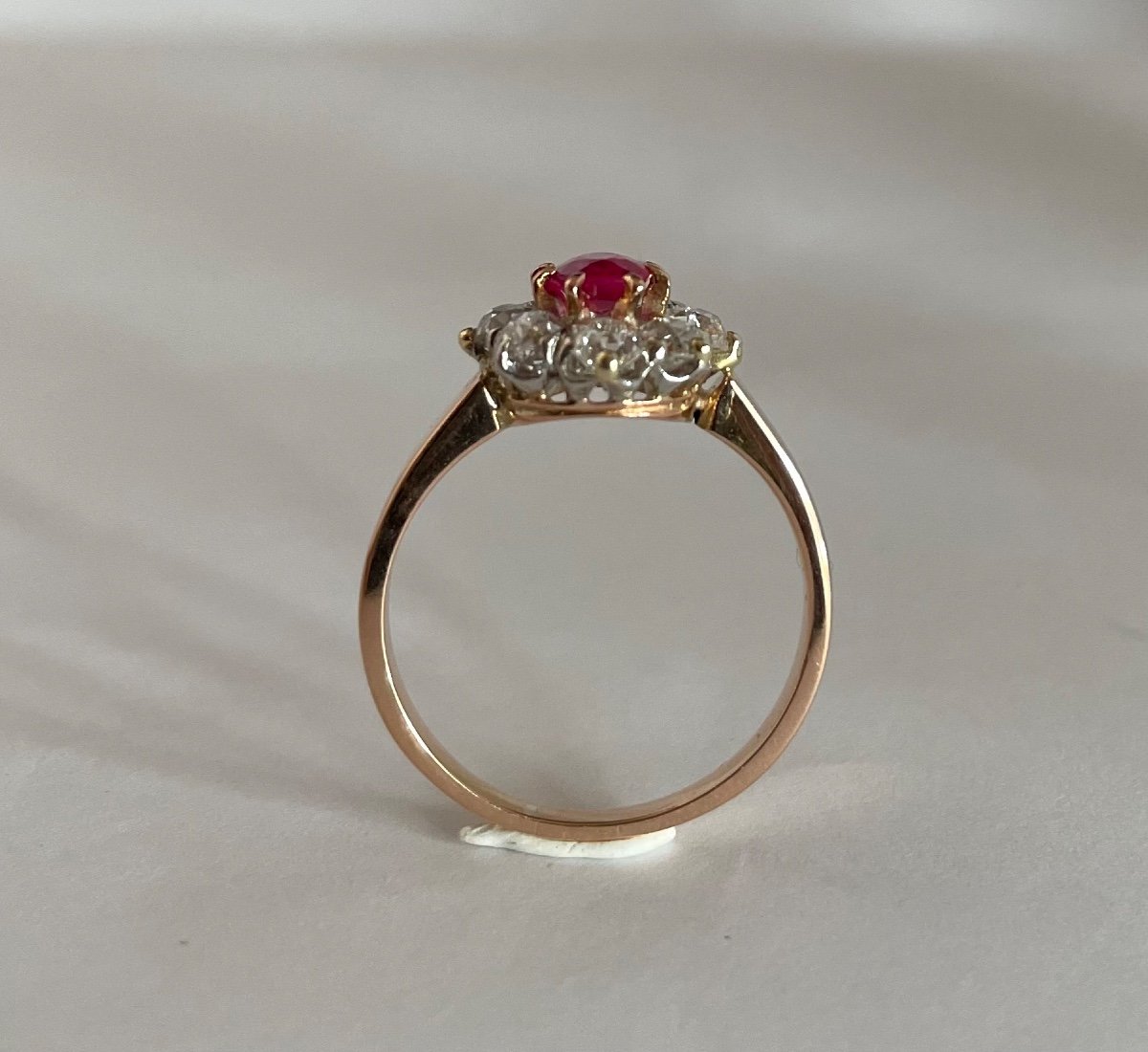 Bague Saphir Rose Et Diamants, Poinçon Tête De Cheval