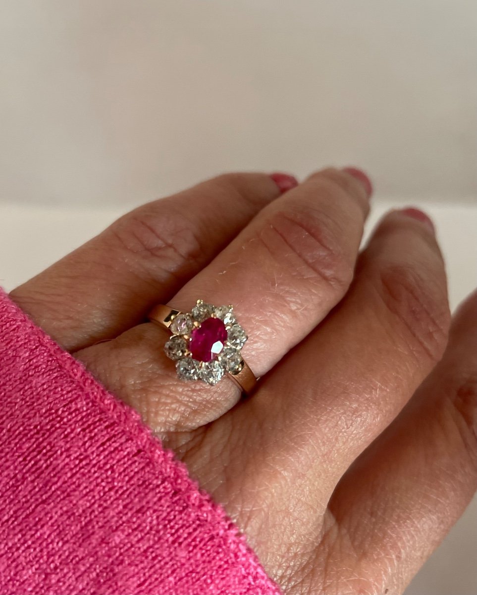 Bague Saphir Rose Et Diamants, Poinçon Tête De Cheval