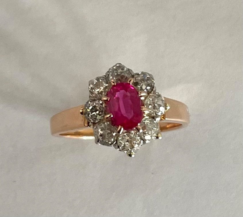 Bague Saphir Rose Et Diamants, Poinçon Tête De Cheval