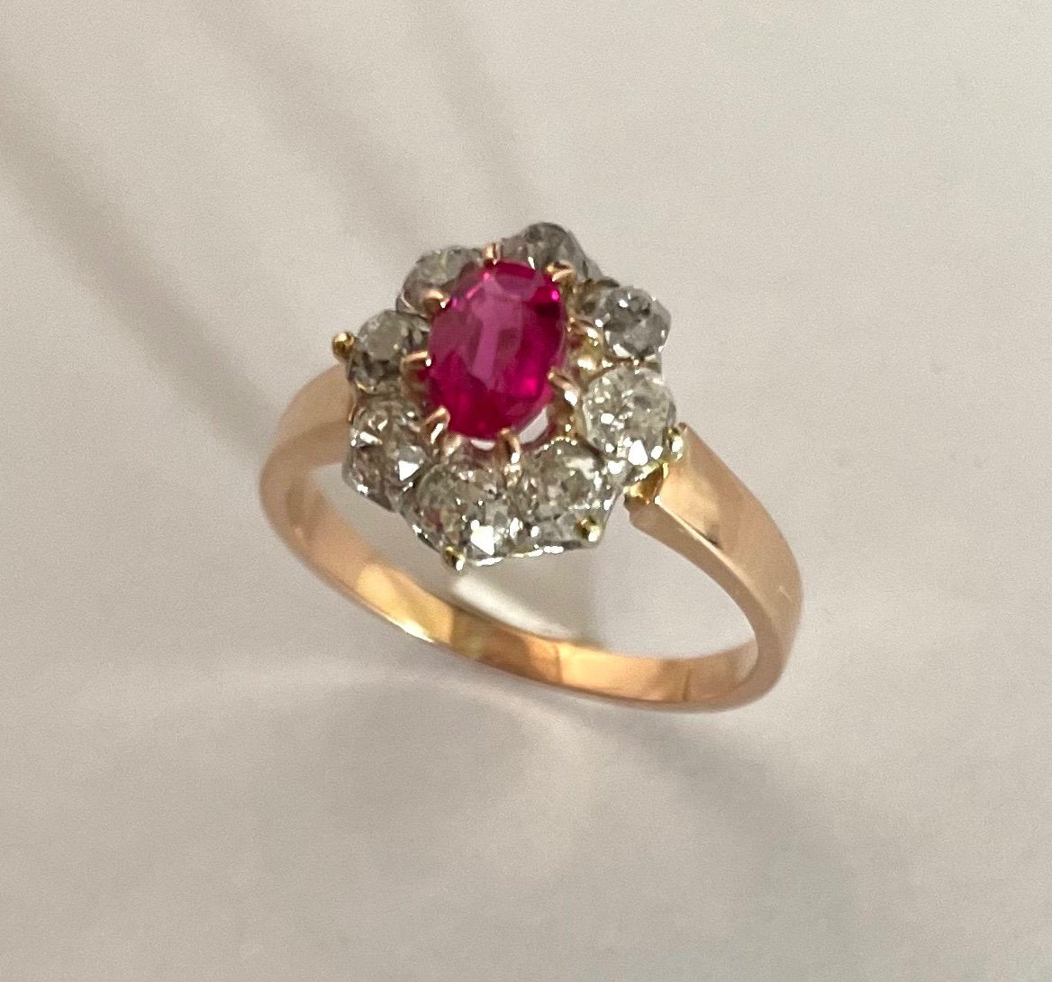 Bague Saphir Rose Et Diamants, Poinçon Tête De Cheval