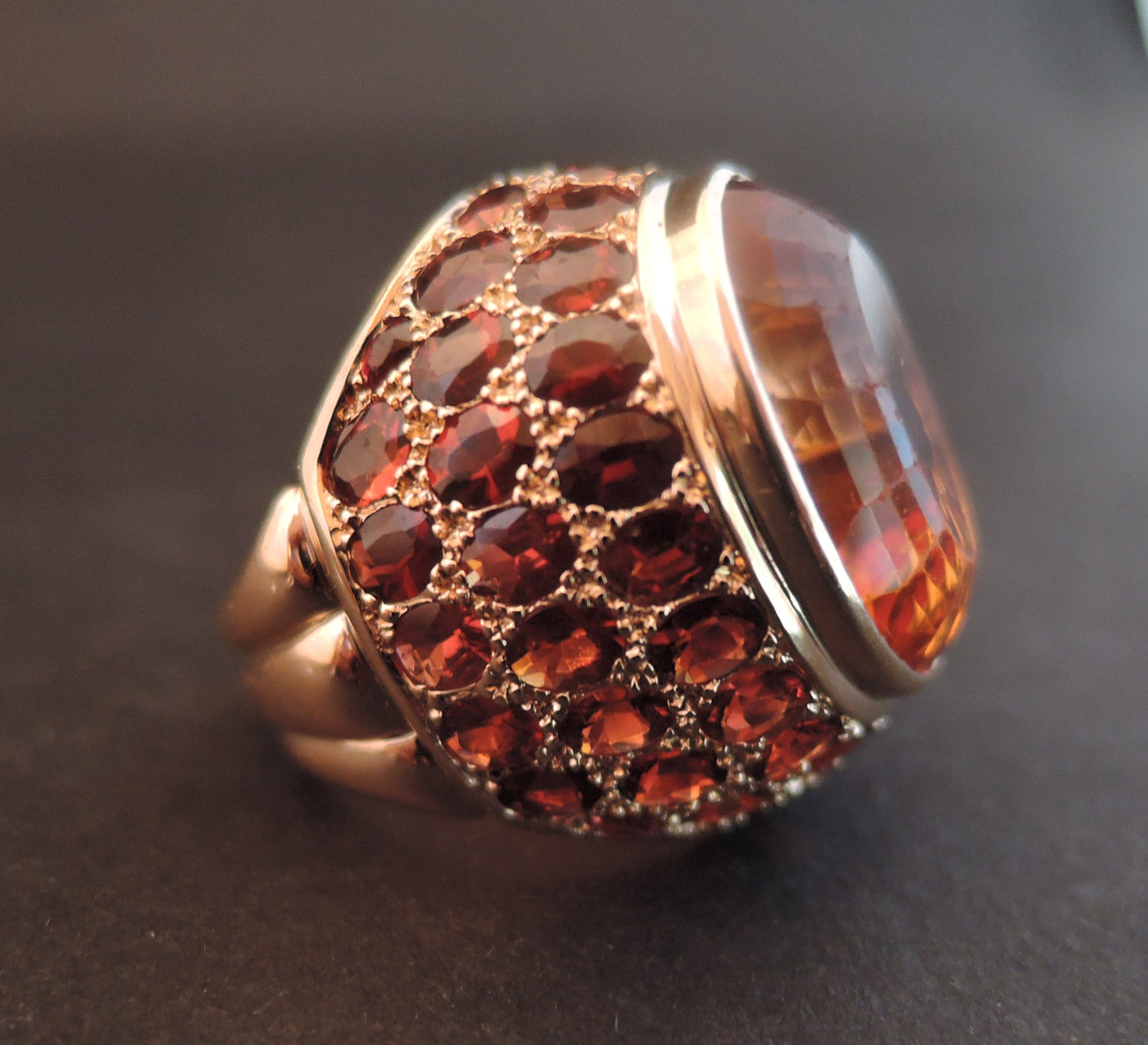 Importante Bague Citrine Et Grenats, Or Rose