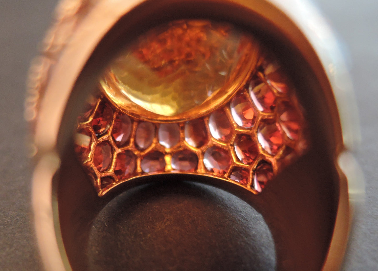 Importante Bague Citrine Et Grenats, Or Rose