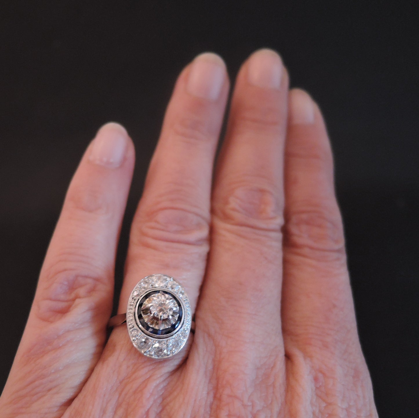 Bague Art Déco Diamant Saphirs Calibrés Et Diamants