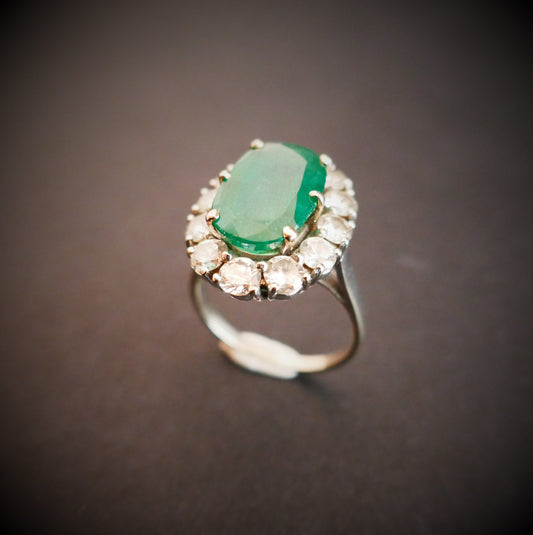 Bague émeraude Diamants, Or Blanc 18 Carats