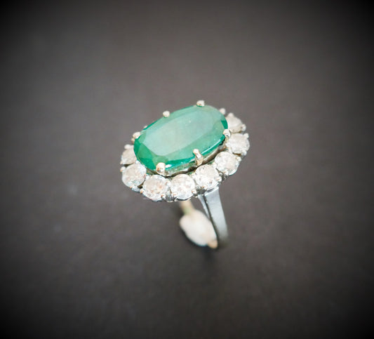 Bague émeraude Diamants, Or Blanc 18 Carats