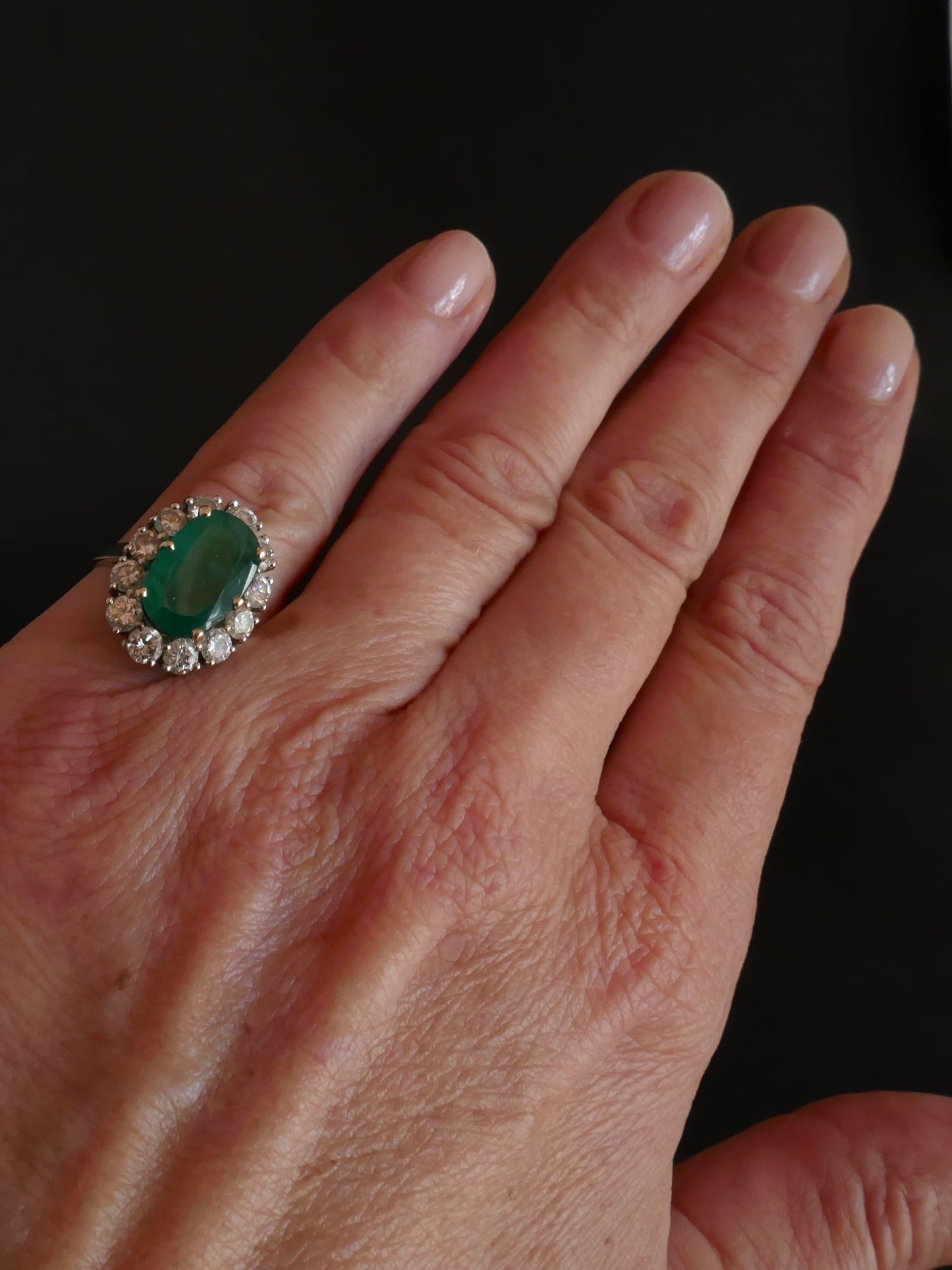 Bague émeraude Diamants, Or Blanc 18 Carats