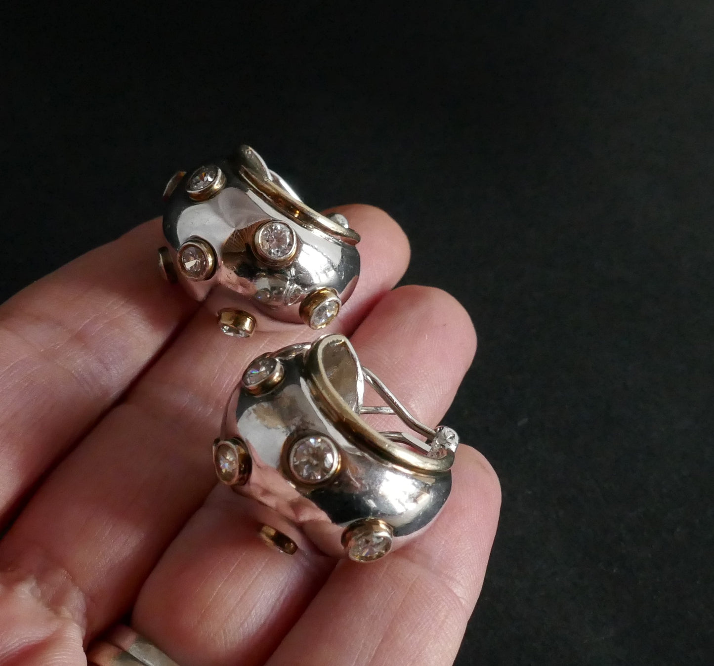 Boucles d'Oreilles Argent Et Pierres Blanches