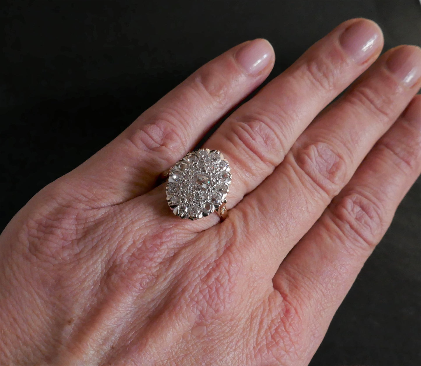 Bague Ancienne Sertie De Diamants, Or 18 Carats