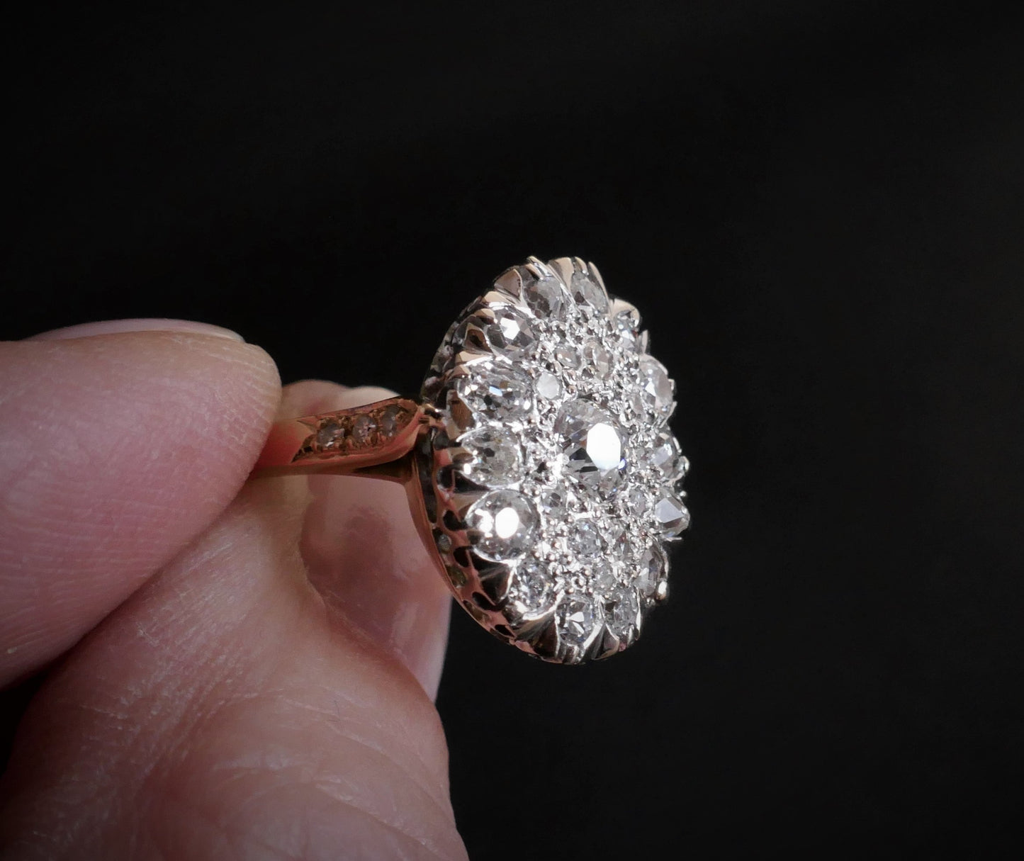 Bague Ancienne Sertie De Diamants, Or 18 Carats