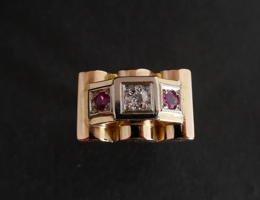 Bague Tank Diamant Et Rubis, Or 18 Carats