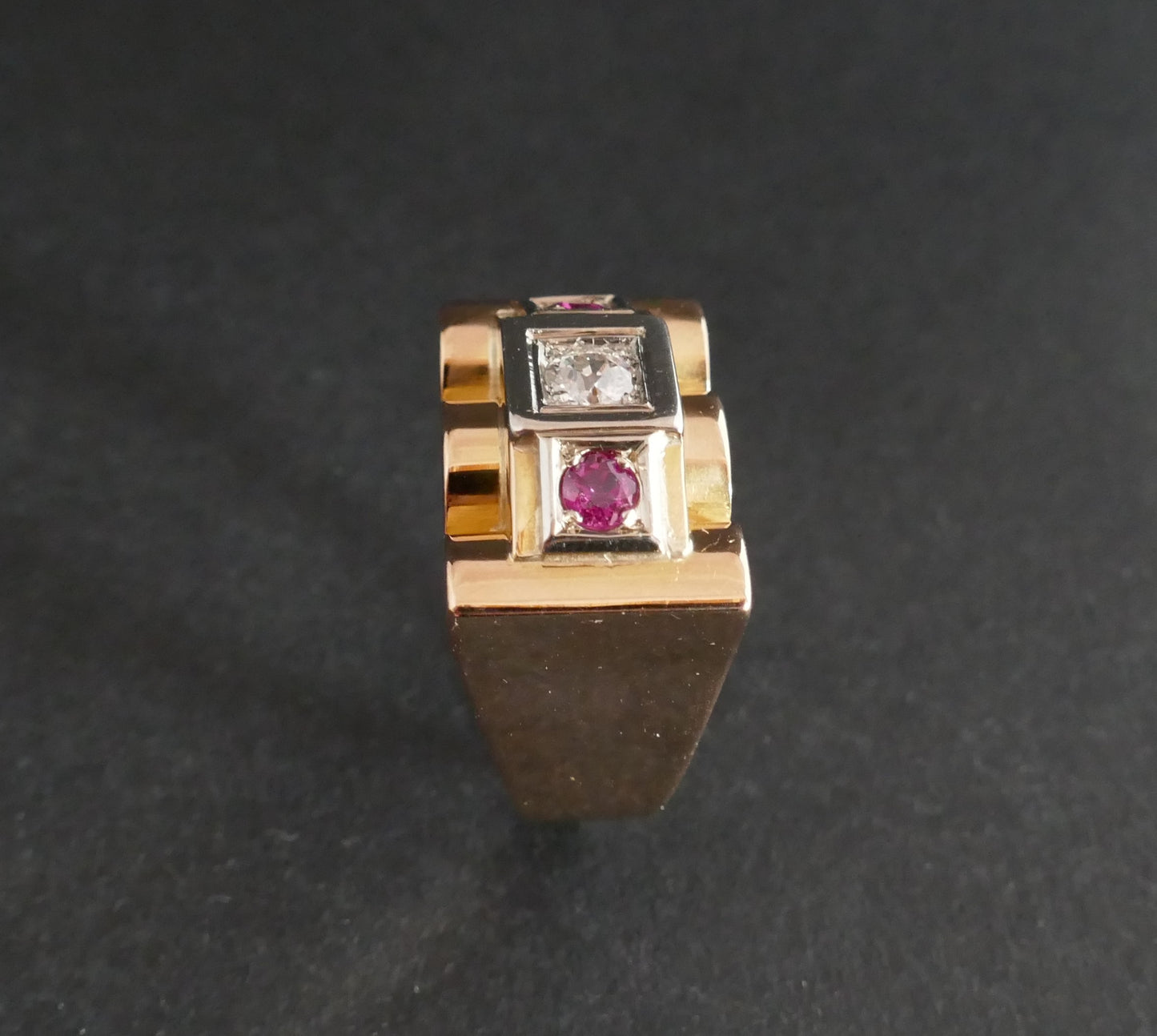 Bague Tank Diamant Et Rubis, Or 18 Carats