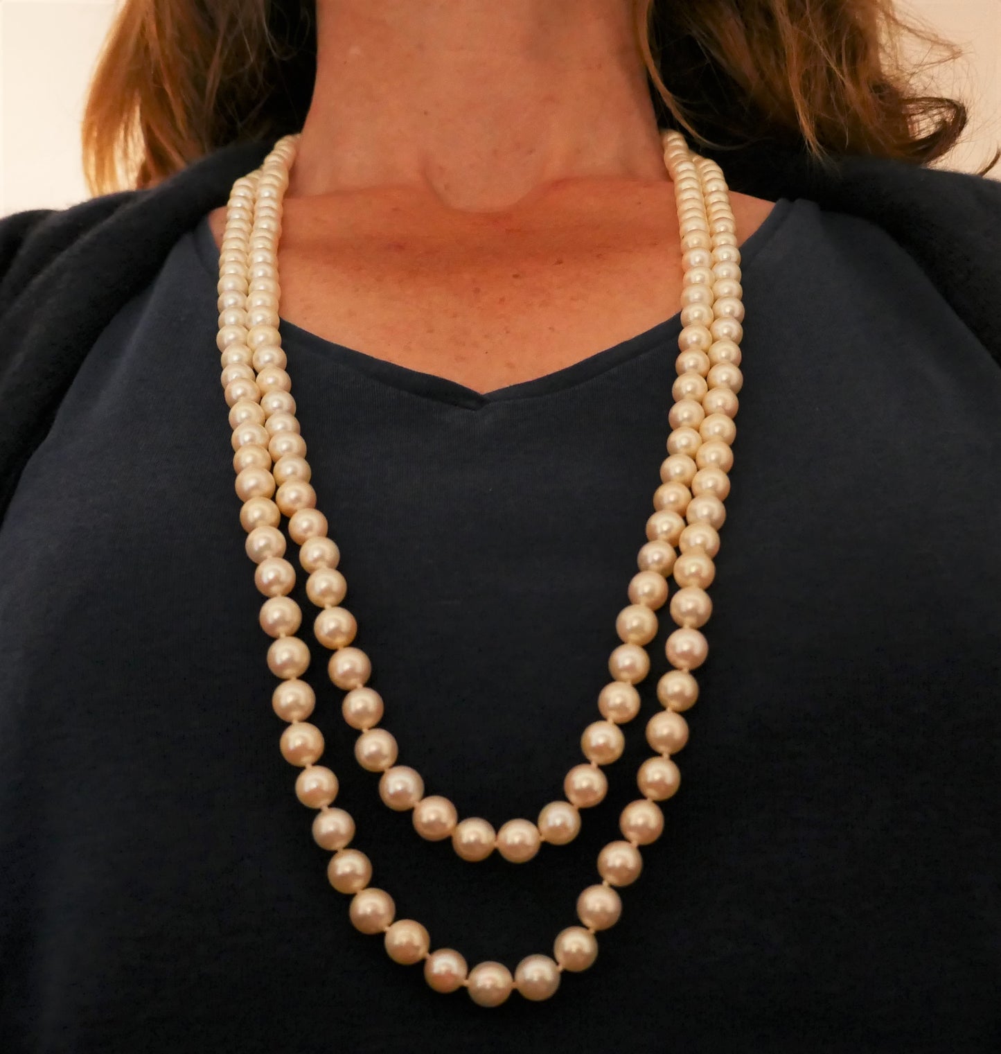 Sautoir 2 Rangs De Perles De Culture, Fermoir Saphirs