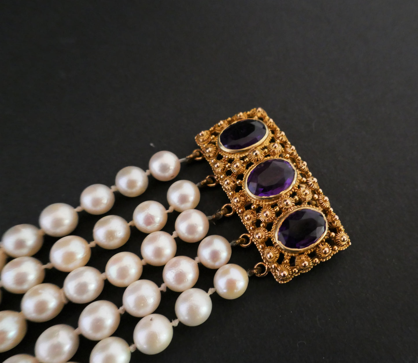 Bracelet 5 Rangs De Perles De Culture, Améthystes
