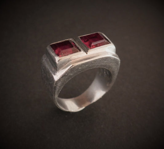 Bague Art Déco Grenats, Monture Argent