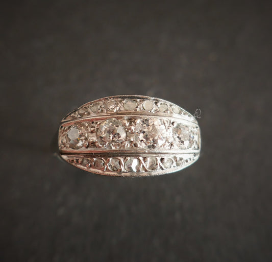 Bague Jarretière Diamants, Or Et Platine