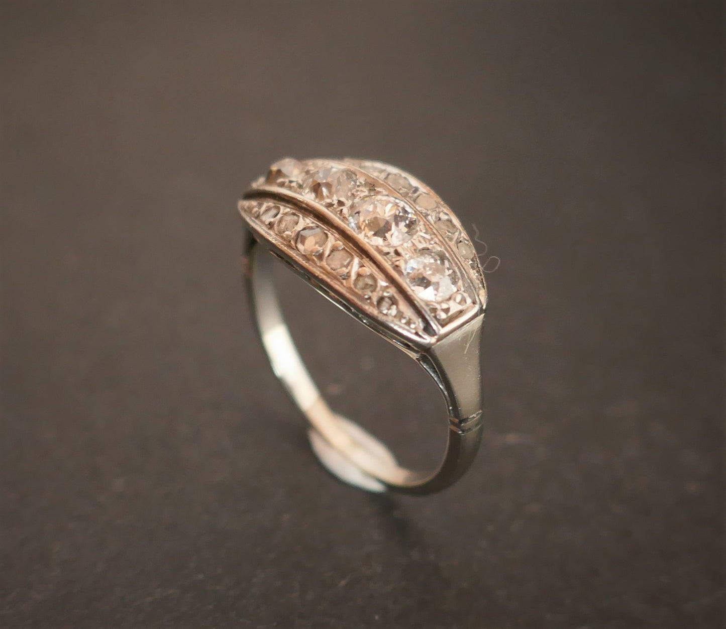 Bague Jarretière Diamants, Or Et Platine