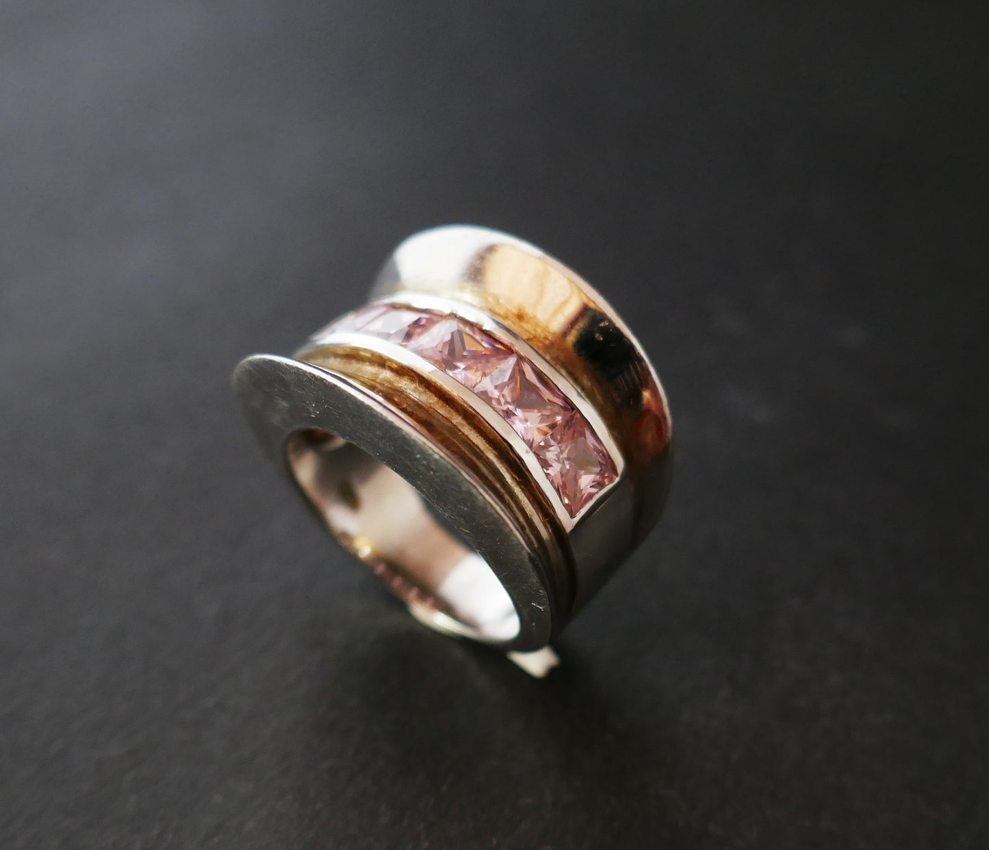 Bague En Argent, Pierres Roses