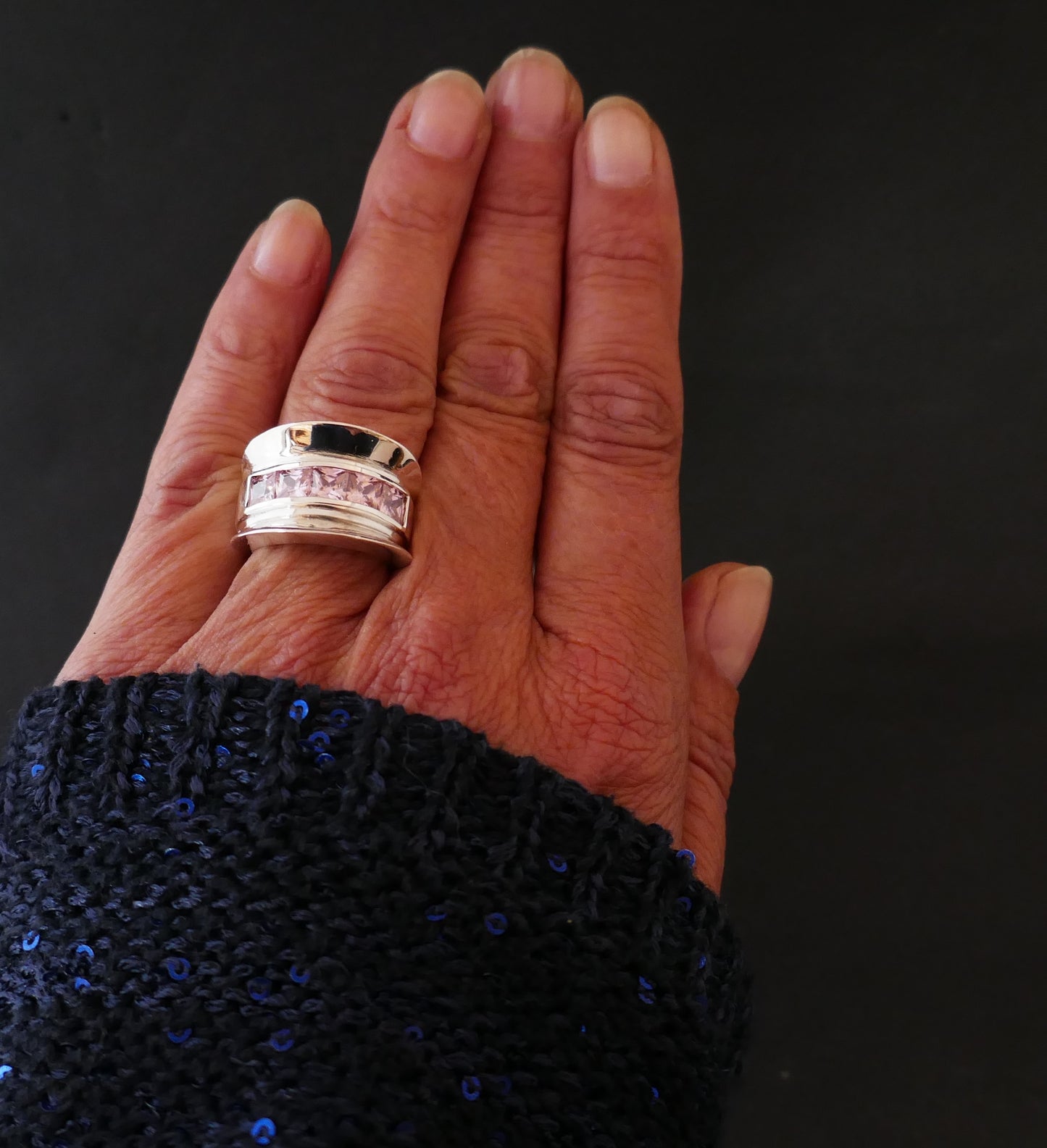 Bague En Argent, Pierres Roses