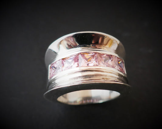 Bague En Argent, Pierres Roses