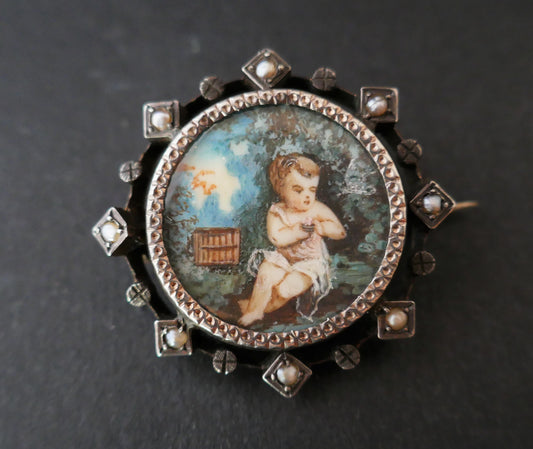 Broche Miniature Et Perles Fines