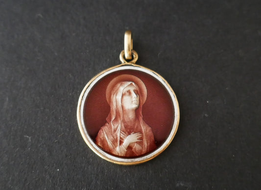 Médaille émail Brun, Or 18 Carats