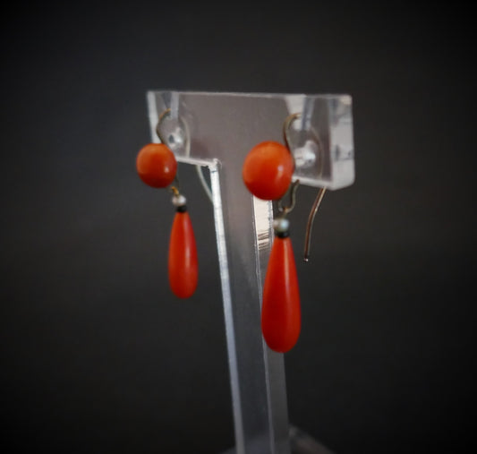 Pendants d'Oreilles Corail, époque XIXème
