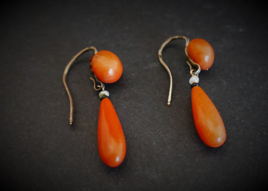 Pendants d'Oreilles Corail, époque XIXème